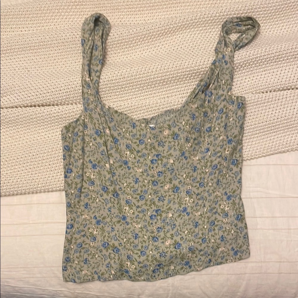 Floral Blue and Gray Women's Top